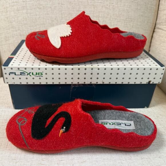 Flexus Spring Step Swanlove Felt Indoor/Outdoor Slippers Red 36 US 5.5 6 New NIB - Picture 3 of 7